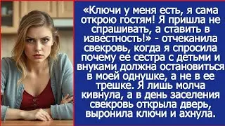 Ключи у меня есть, я сама открою гостям! Я пришла не спрашивать Отчеканила свекровь в моей квартире.
