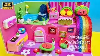Cute Pink CoComelon Miniature House with DIY Rainbow Slide from Cardboard, Clay ❤️