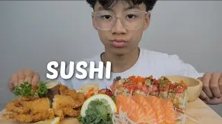 SUSHI *Soft Shell Crab, Washington Roll with Salmon Sashimi No Taking Mukbang | N.E Let's Eat