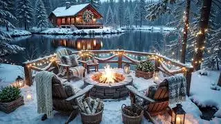 Relaxing Winter Piano Music ❄️Winter Porch, Fireplace Sounds with Gentle Snowfall for Work & Study