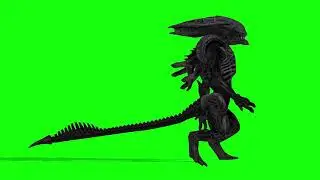 alien xeno crusher  walking on green screen