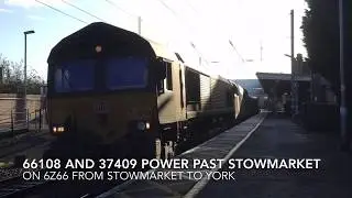 Ex-DB Cargo 66108 and 37409 power past Stowmarket on 6Z66