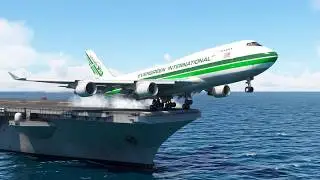 Very Rare! The Giant Boeing 747 Evergreen Takeoff from an Aircraft Carrier!
