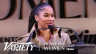 Jordan Chiles presents the Courage Award to Aly Raisman at Variety's Power of Women