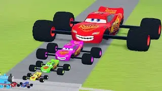 Big & Small Colors McQueen Wide 4 Wheels Vs Train | BeamNG.drive