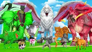 Mammoth Elephant Cow vs Giant Lion vs Zombie Dinosaur Attack Cow Cartoon Baby Elephant Gorilla