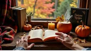Cozy Autumn ASMR 🍂 | Page Turning, Pumpkin Latte, Candle Crackle, Relaxing Fall Ambience