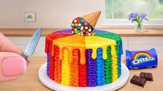 Mini Rainbow Buttercream Cake Recipe With Ice Cream 🌈 Satisfying Mini Cake Decorating and ASMR
