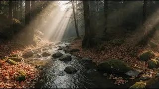 Autumn Forest River Sounds | Flowing Creek, Leaves Rustling & Gentle Wind for Sleep & Study 🌿🍂