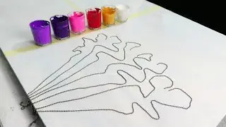 Fluid Art! String Pulling Once? Acrylic Pouring ~  Abstract Painting Beginners Technique!!