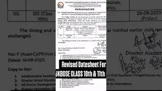 Jk Bose Class 10th, 11th Bi-Annual Revised Datesheet Out #jkbose #datesheet #biannaul #ytshorts