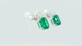 FINE COLOMBIAN EMERALD AND TRILLION DIAMOND EARRINGS BY GEMRIZE
