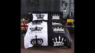 Lovers The Queen & The King Design Black & White 4-Piece Polyester Bedding Sets/Duvet Cover
