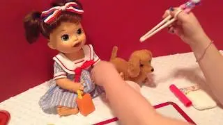 Baby Alive My Super Snackin' Baby Doll Eats PlayDoh Noodles with Pororo Chopsticks