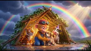Little Monkey Rescue Mission! Saving Lost Puppy in Thunderstorm & Rainbow Slide | 3D Kids Cartoon