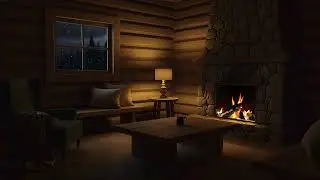 Cozy Cabin in a Snowy Forest &ndash; Soft Firelight, Falling Snow, Calm Winter Ambience