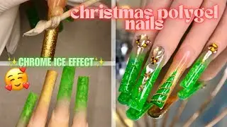 polygel green + gold christmas nails 🎄| red iguana practice hand | tutorial