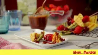 Grillade fruktspett med Marabou Mj&ouml;lkchoklads&aring;s
