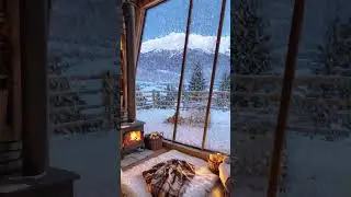 Inside a Warm Cabin While Snow Falls Outside #peaceful #shorts #fireplace #quranrecitation #shorts