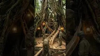 Building a House Inside a Giant Tree Trunk 🌲 | Forest ASMR #buildingintheforest #treehousebuild