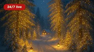 24/7 Golden Christmas Forest Cabin 🌲✨ – Relaxing Instrumental Music & Snow Ambience