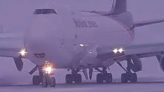Boeing 747 vs Blizzard: Heavy Takeoff in Extreme Snow