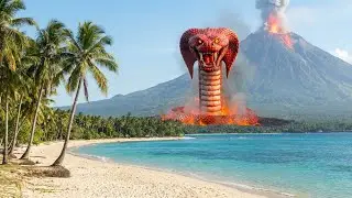 The Girl and the Giant on a Wild Island Pursued by a Volcanic Python 