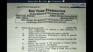Wireless Communication Exam Question Paper