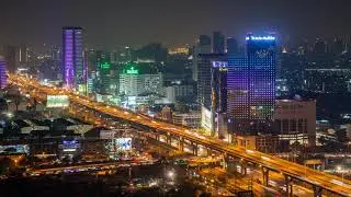 Bangkok night time lapse of Bangna Trad Road - the busiest road in Thailand