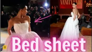 Kim Kardashian wears wrinkled bed sheets and toilet paper to the 2025 Oscars