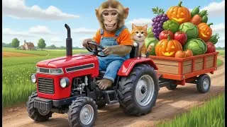 🐵🍊 Monkey DoKi & 2 Cats Harvest Oranges! Sweet Team Adventure! 🐱🐱✨