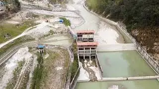 Lower Modi Khola Hydroelectric project, Parbat, Nepal..drone view of headworks