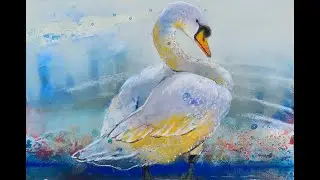 Schwanzeichnung mit Pastellkreiden und Malen mit Golden So Flat auf Aquarellpapier.