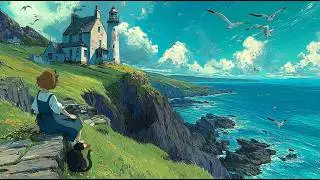 The Lighthouse Girl: Life Alone with Her Faithful Cat 🌊 Cooking & Ocean Sounds | Ghibli Style ASMR
