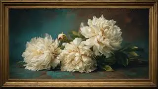 Vintage White Peonies Painting | TV Art with Gold Frame | Artistic Screensaver | 8 Hours