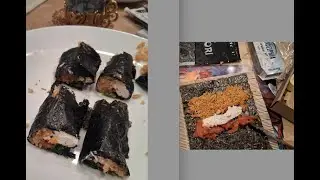Sushi with cream cheese, salmon, rice,Serrano Chile,cilantro🍣sushi nori,sesame.Erik Stahl Telemundo 