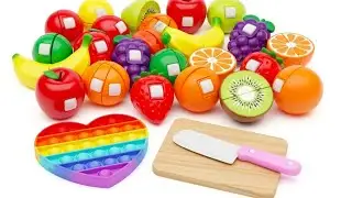 ASMR 野菜や果物をトントン切るよ♪木のおままごとセット しいたけ レモン コーン バナナ