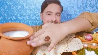 ASMR | Eating traditional food | Saag with paratha | Lassi | Gurd | ONION | Mukbang