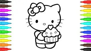 How to Draw Hello Kitty with Cup Cake for Kids | Hello Kitty Drawing and Coloring | Easy Drawing 