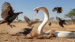 White King Cobra Faces Furious Turkey Family! Wild Animal Attack Discovery.