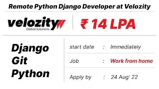 Remote Python Django Developer Job at Velozity Global Solutions #freshersjobinfo