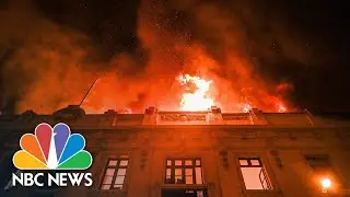 Historic building burns in Lima after anti-government protests rock city