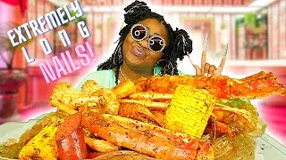 MASSIVE SEAFOOD BOIL WITH EXTREMELY LONG NAILS!!! @StephLovesLove | MUKBANG EATING SHOW!!!