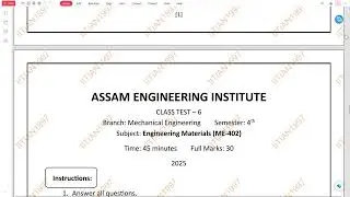 ENGINEERING MATERIALS | CLASS TEST 1, 2, 3, 4, 5, 6, 7, 8, 9, 10 | 2025
