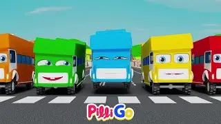 Bus Surprise Colorful Song and Nursery Rhymes for Kids | Pilli Go World | Learn Animals with buses