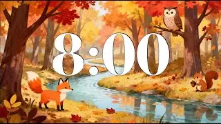8 Minute Fall Classroom Timer &ndash; Fun Autumn Forest Animals | Calm Piano Music | Focus, Study, School