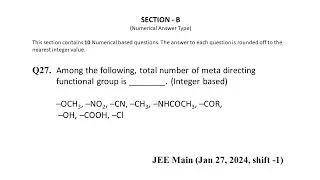 Q27 JEE Main, Chemistry PYQ Jan 27, 2024, Shift 1 | Meta directing groups | NEON JEE NEET