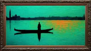 Gondola in the Water at sunset | Frame TV ART | Golden Framed TV Art | wallpaper 4k
