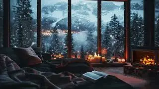 Relaxing Lofi Winter Ambience with Crackling Fire, Snowfall Outside and Peaceful Wind ASMR