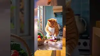 Watch this Cat and Duck Best friend  #ai #catinthekitchen #cookingshortstory